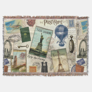 moderne Vintage-Reisecollage Decke