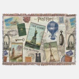 moderne Vintage-Reisecollage Decke