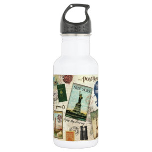 moderne Vintage-Reisecollage Edelstahlflasche