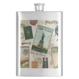 moderne Vintage-Reisecollage Flachmann