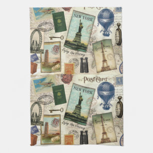moderne Vintage-Reisecollage Geschirrtuch