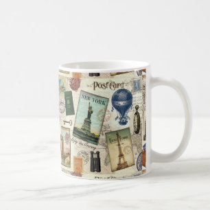 moderne Vintage Reisecollage Kaffeetasse