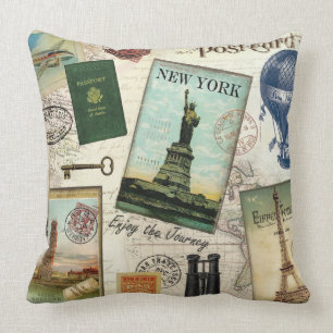 moderne Vintage Reisecollage Kissen