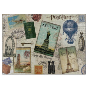 moderne Vintage-Reisecollage Schneidebrett