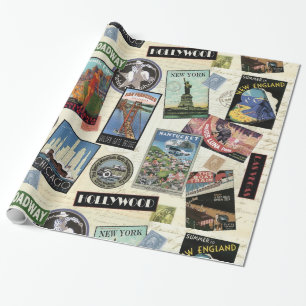 Moderne Vintage-Reisen USA Geschenkpapier