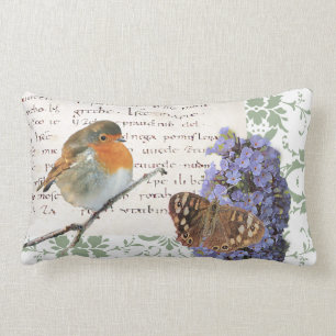 Moderne Vintage Robin Vogel Blumen und Schmetterli Lendenkissen