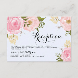 Moderne Vintage-Rosa-Blumen-Hochzeitsempfangskarte Begleitkarte