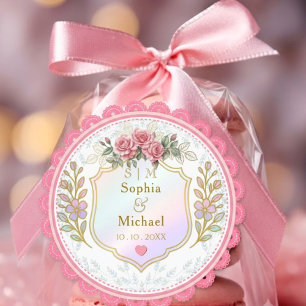 Moderne Vintage-Rosa-Blumen-Rosen-Hochzeitsgunst Runder Aufkleber