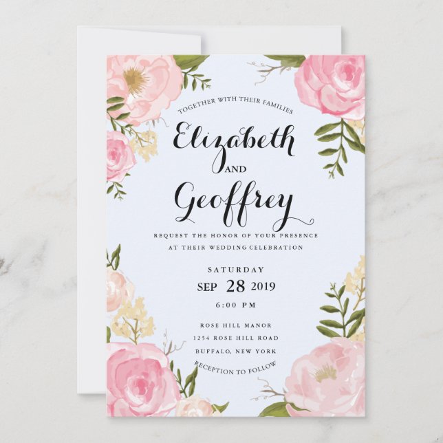 Moderne Vintage Rosa Blumenzwiebeleinladung Einladung (Vorderseite)