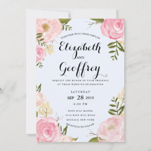 Moderne Vintage Rosa Blumenzwiebeleinladung Einladung