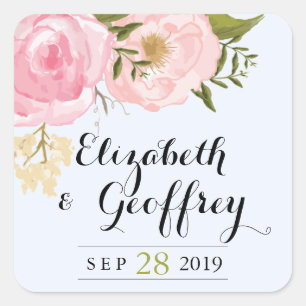 Moderne, Vintage Rosa-Flora Hochzeit Gewohnter Gef Quadratischer Aufkleber