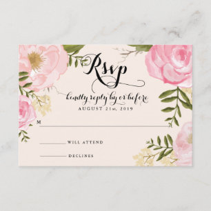 Moderne Vintage Rosa Floral Wedding RSVP Card
