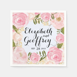 Moderne Vintage Rosa Personalisierte Hochzeit Serviette