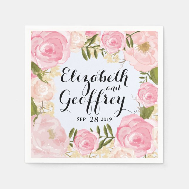 Moderne Vintage Rosa Personalisierte Hochzeit Serviette (Vorderseite)