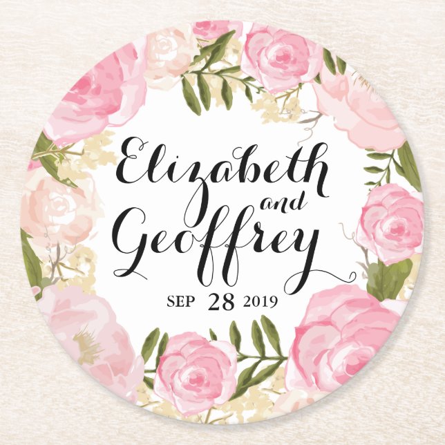 Moderne Vintage rosa personalisierte mit Runder Pappuntersetzer (Vorderseite)