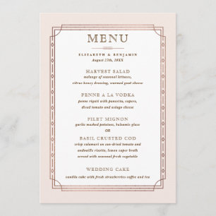 Moderne Vintage Rosa Rose Gold Hochzeit Menükarte