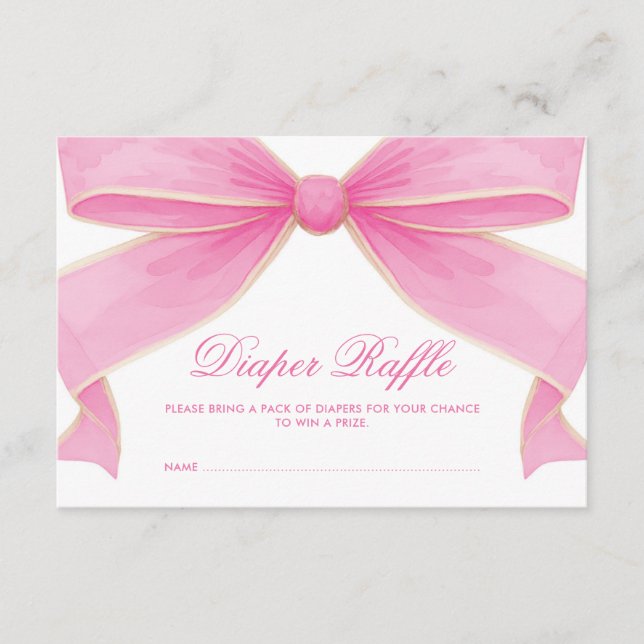 Moderne Vintage-Rosa-Schleifen-Diaper-Raffle Begleitkarte (Vorderseite)
