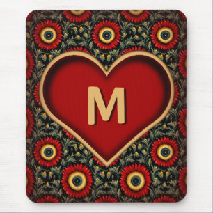 Moderne Vintage rote Monogramm-Herz-Mauspad Mousepad
