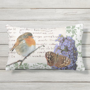 Moderne Vintage-Rotkehlchen-Blumen-Schmetterling-D Lendenkissen