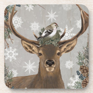 moderne vintage rustikale Wald-Winter-Hirsche Untersetzer