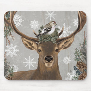 moderne vintage rustikale Waldhirsche im Winter Mousepad