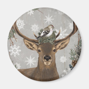 moderne Vintage rustikale Waldwinterrotwild Magnet