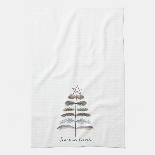 moderne vintage rustikale Winterfeder Baum Geschirrtuch (Vertikal)
