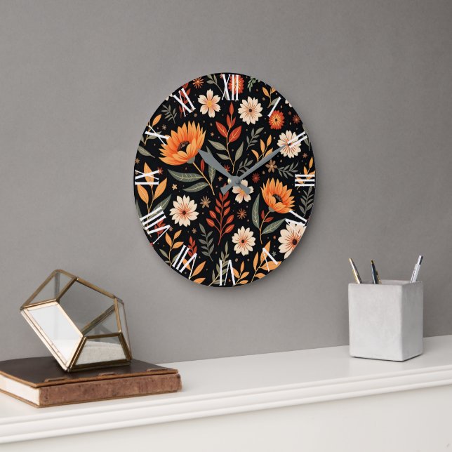 Moderne Vintage Sammlung von Blumen Große Wanduhr (Büro)