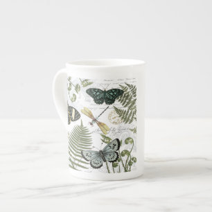 moderne Vintage-Schmetterlinge und Libellen Prozellantasse