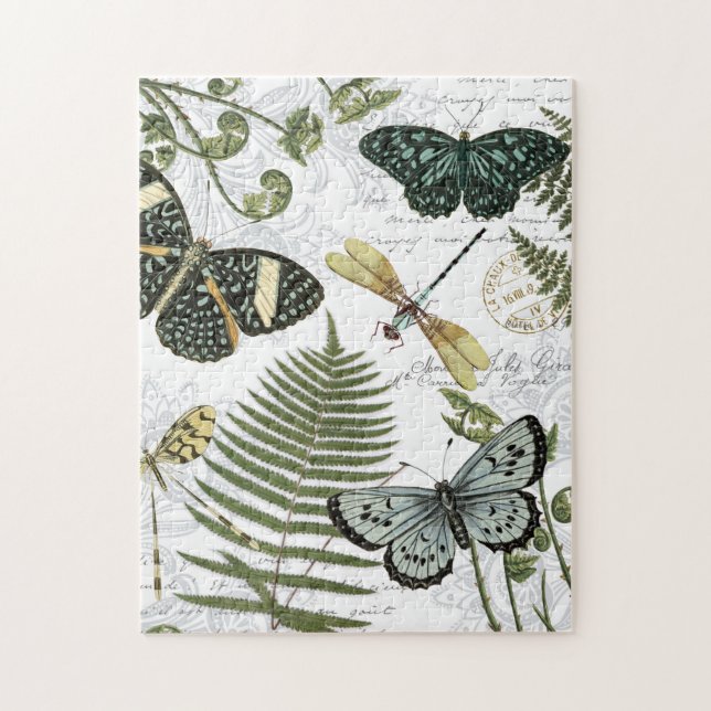 moderne Vintage Schmetterlinge und Libellen Puzzle (Vertikal)