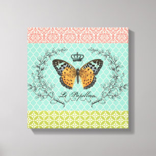 Moderne Vintage Schmetterlingsfliege gedehnte Lein Leinwanddruck