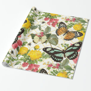 moderne vintage Schmetterlingsgarten Geschenkpapier