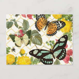 moderne vintage Schmetterlingsgarten Postkarte