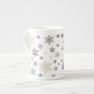 moderne Vintage Schneeflocken Prozellantasse