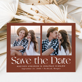 Moderne Vintage Schrift Braun 2 Foto Save The Date