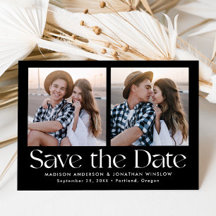 Moderne Vintage Schwarz-Weiß-Beschriftung 2 Foto Save The Date