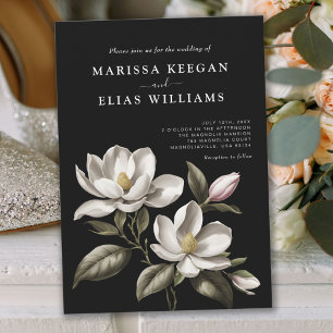 Moderne Vintage-Schwarz-Weiß-Magnolie-Hochzeit Einladung