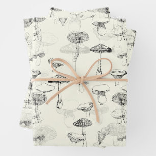 Moderne Vintage Schwarz-weiße Pilze Geschenkpapier Set
