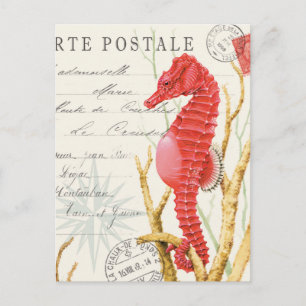 moderne Vintage-Seepferdchen Postkarte