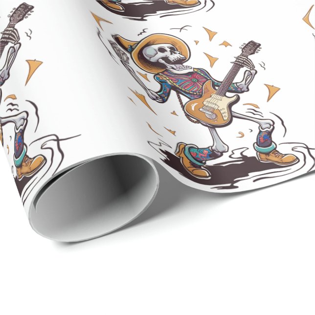 Moderne Vintage Skelettspiele Gitarre Geschenkpapier (Rolleneckpunkt)