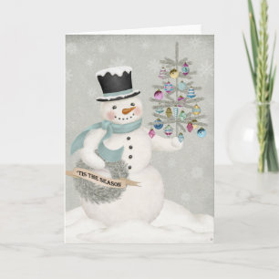 Moderne Vintage Snowman Weihnachtskarte Dankeskarte
