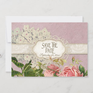 Moderne Vintage-Spitze-Teefleck-Hortensie und Rose Einladung