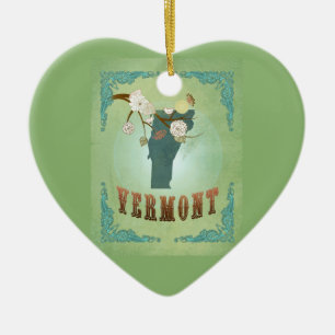Moderne Vintage Vermont-Staats-Karte - weises Grü Keramik Ornament