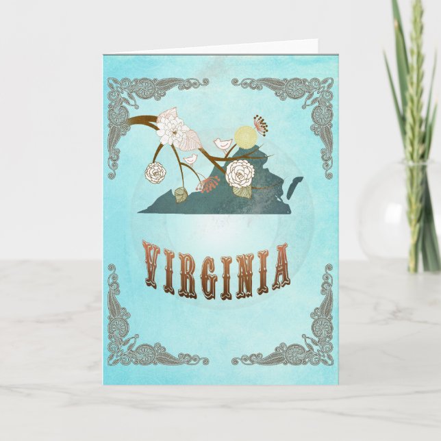 Moderne Vintage Virginia Staat Karte - Aqua Blue (Vorderseite)