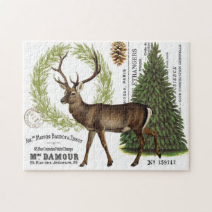 moderne vintage-wald-winter-hirsch puzzle