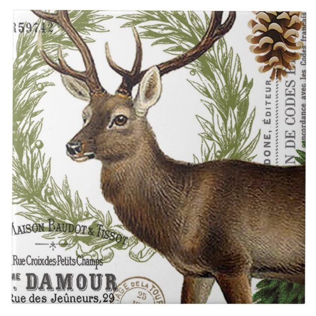 moderne Vintage Waldwinterrotwild Fliese (Vorderseite)