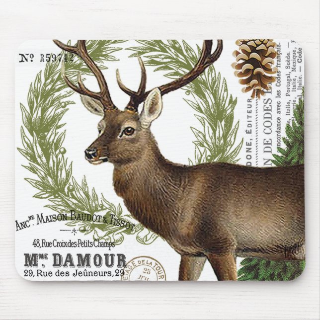 moderne Vintage Waldwinterrotwild Mousepad (Vorne)