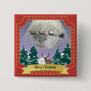 Moderne Vintage-Weihnachtsnacht mit Santa-Rentier Button