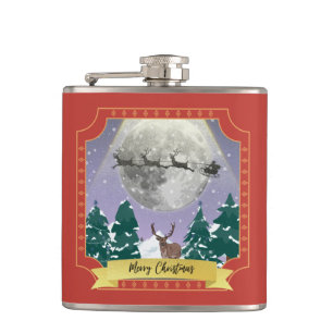 Moderne Vintage-Weihnachtsnacht mit Santa-Rentier Flachmann