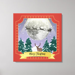 Moderne Vintage-Weihnachtsnacht mit Santa-Rentier Leinwanddruck